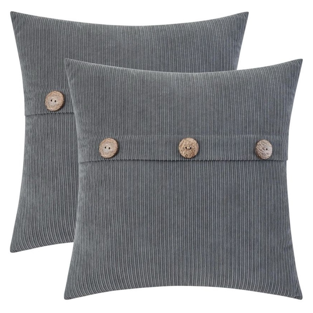 Gray Chenille Throw Pillow Covers 18x18”with Triple Buttons, Soft Cases Set of 2